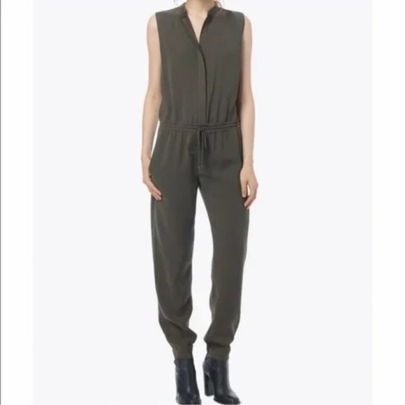 Vince Women’s Sleeveless Jumpsuit Crepe Jogger Drawstring Waist Green 0 - Picture 1 of 10